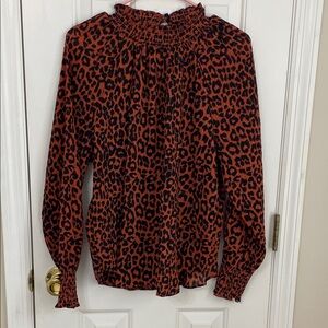 LOFT Black and Orange Animal Print Blouse